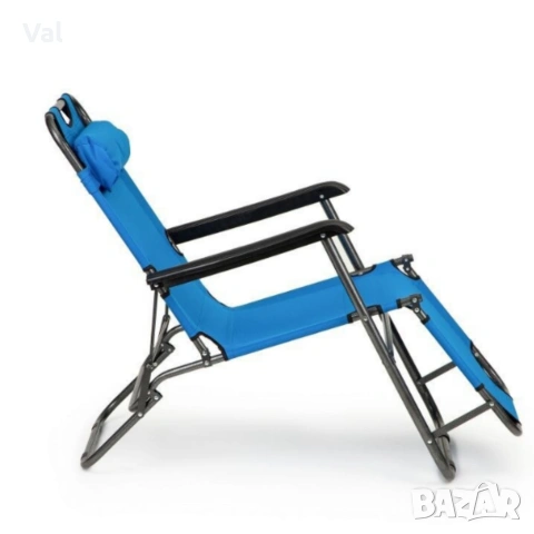 Сгъваем син шезлонг с възглавница - комфорт и релакс, снимка 4 - Градински мебели, декорация  - 53918221