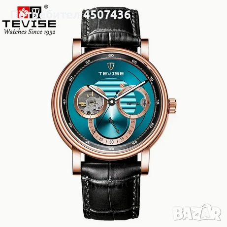 TEVISE Луксозен автоматичен механичен часовник, водоустойчив, син циферблат на снимките