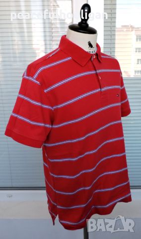 Tommy Hilfiger Mens Red Blue Striped Casual Polo Short Sleeve Shirt Size M, снимка 6 - Тениски - 46295637