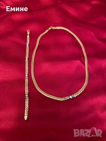 Колие със гривна 14к злато със диаманти, снимка 2 - Колиета, медальони, синджири - 52956367