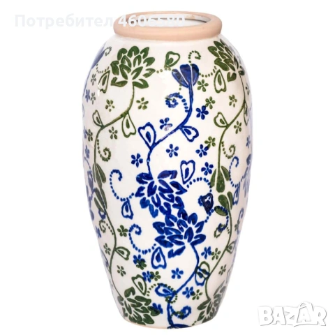„Керамична ваза – флорален мотив, 26 см, нова“