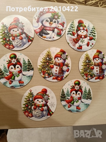 Коледни подложки за чаши, 8 бр., нови, снимка 1 - Декорация за дома - 47825512
