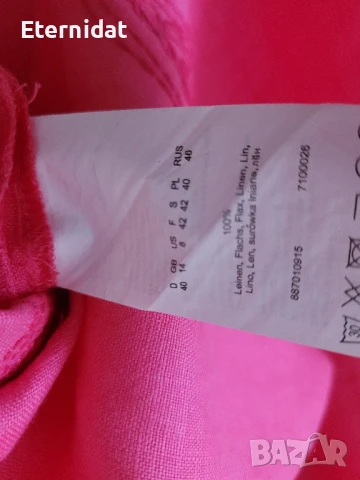 Розова дълга ленена рокля с бродерии , снимка 3 - Рокли - 51417558