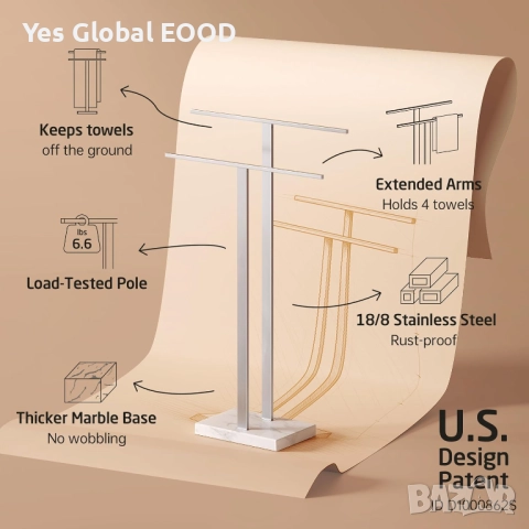 KES стойка за кърпи 2 нива с мраморна основа от неръждаема стомана, снимка 6 - Други - 52288283