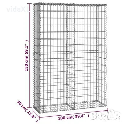 vidaXL Габион кошница с капаци, поцинкована тел, 150x100x30 см (SKU:141042), снимка 4 - Железария - 48202074