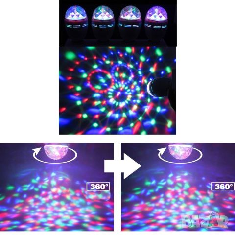Диско LED лампа, въртяща се крушка - автоматично въртене с кристални топки, снимка 8 - Лед осветление - 45838052