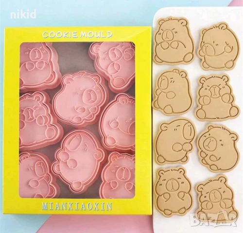 8 бр Капибара Capybara пластмасови разглобяеми резци форми фондан тесто бисквитки, снимка 5 - Форми - 50536617