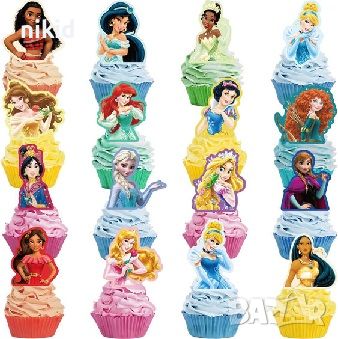 12 Принцеси горна част картонени топер клечки за декорация на мъфини кексчета и торта парти, снимка 4 - Други - 25934224