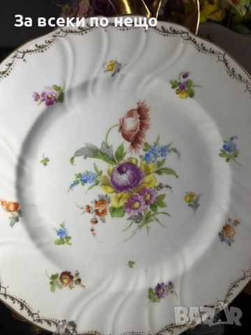 Nевероятно красиво немско плато с майсенски ръчно нарисувани подглазурно букети и цветя Код P1627, снимка 6 - Сервизи - 52917293