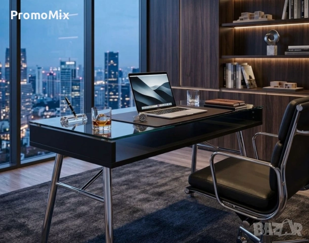 Бюро Flash Furniture Brettford NAN-JN-2966-GG Бюро с плот от закалено стъкло Работна маса Офис бюро , снимка 3 - Бюра - 54216673