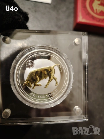 Сребърна монета с частично позлатяване 24 каратово златно покритие 1oz Proof 31.1грама 2021г  