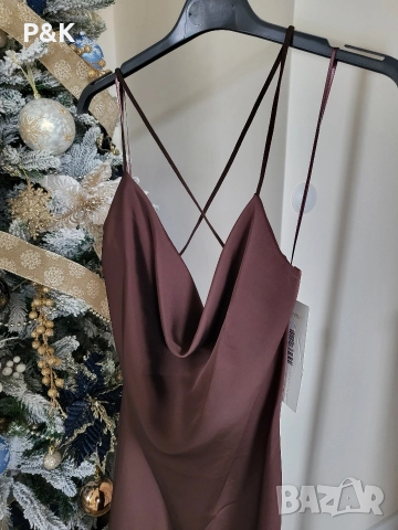 Дълга сатенена рокля с дантела, снимка 2 - Рокли - 52722943