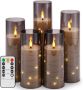 KYWLCO 5 бр. безпламъчни LED свещи за декорация, мигащи, работещи с батерии,таймер,дистанционно,сиви, снимка 1 - Декорация за дома - 45639317