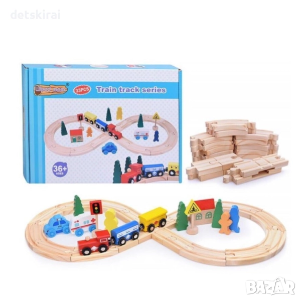 Дървен влак с път и ЖП гара, снимка 1