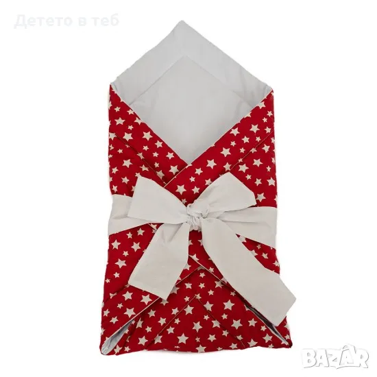 Порт бебе червени звезди с бял полар - 75х75, снимка 1