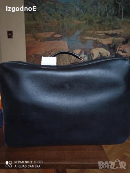 Соц черен кожен куфар пътна чанта от кожа , снимка 1