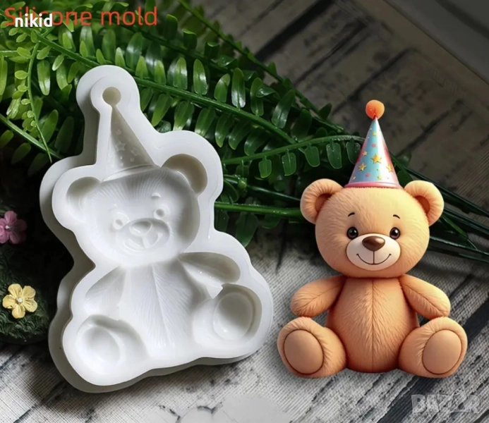 Щастливо мече с празнична шапка силиконов молд форма фондан шоколад декор гипс, снимка 1