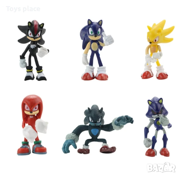 6 броя фигурки на Sonic The Hedgehog, Super Sonic Metal, Sonic Knuckles, Shadow Werehog Соник, снимка 1