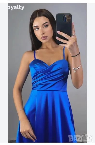 Сатенена рокля в кралско синьо, снимка 1
