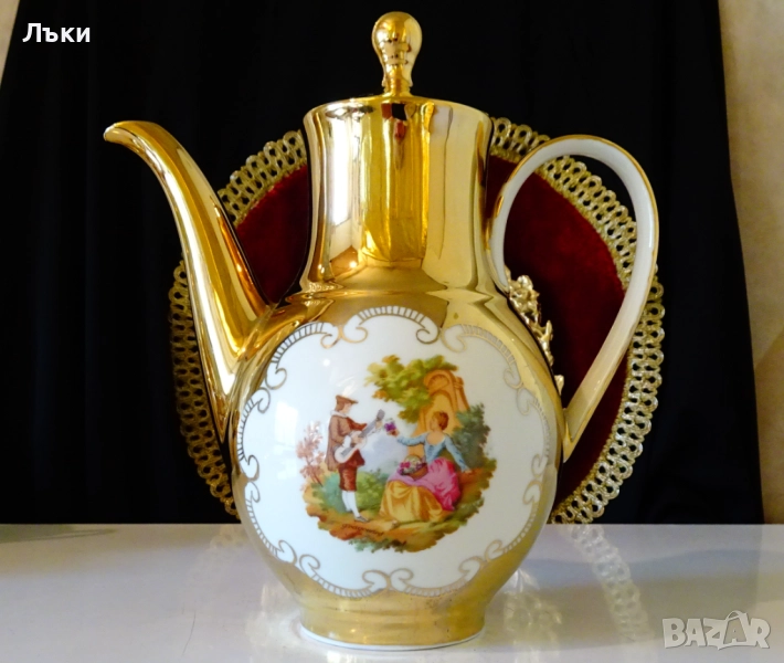Кана баварски порцелан,злато,картина,1.5 л. , снимка 1