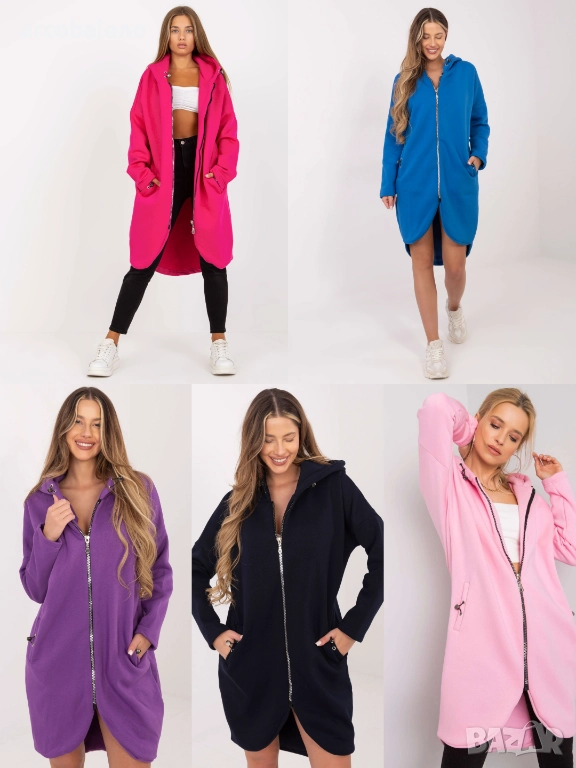Дамски дълъг преходен суичър с качулка и цип Tina, 5цвята , снимка 1