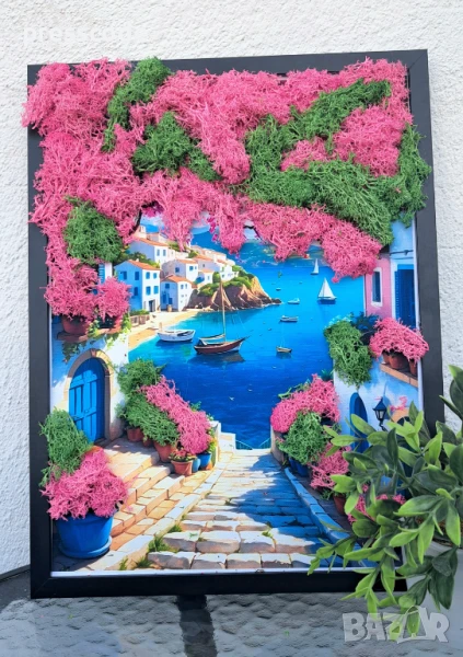 Средиземноморска магия с мъх – картина 30x40 см, жива декорация за дома, снимка 1
