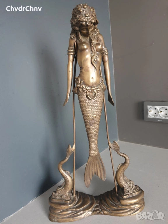 46см-5кг статуетка/бронзова скулптура/стара фигура на русалка/риба кай, снимка 1