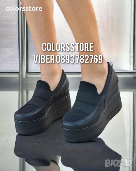 Обувки на платформа - черна кожа - 150K, снимка 1