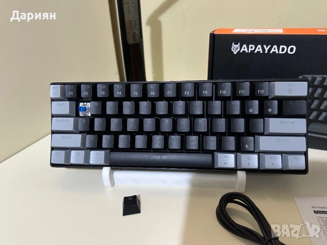 Механична клавиатура APAYADO K61 / 60% / Cherry MX Blue Switch-ове / RGB / Type-C USB, снимка 5 - Клавиатури и мишки - 53353382