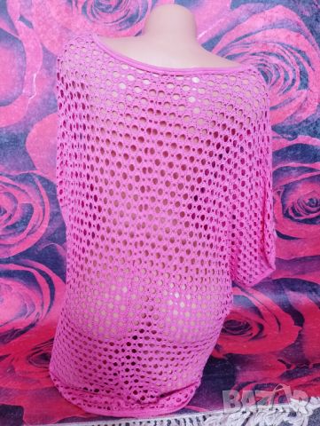 Розова блуза туника на дупки Л, снимка 2 - Туники - 46231050