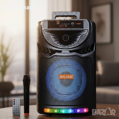Bluetooth караоке колона с безжичен микрофон – 8,5″ говорител, LED светлини, TWS и FM радио, снимка 2 - Караоке - 52842112