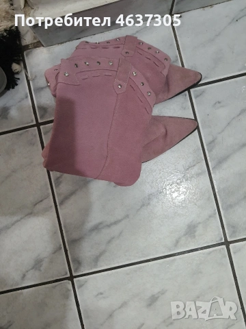 маркови  велурени розови ботуши с бели камъни, снимка 2 - Дамски ботуши - 53666240