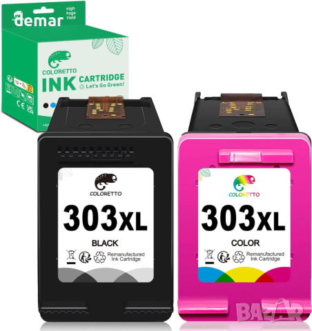 COLORETTO 303XL Касета с мастило за принтер HP 303 XL черно и цветно, съвместимо с Envy Photo 622
