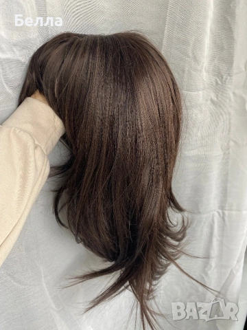 НОВА Кафява естествена перука! 100% високо качество, снимка 2 - Аксесоари за коса - 54045679