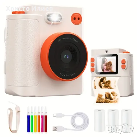 Нова Креативна детска камера Фотоапарат 48MP с термален печат и аксесоари