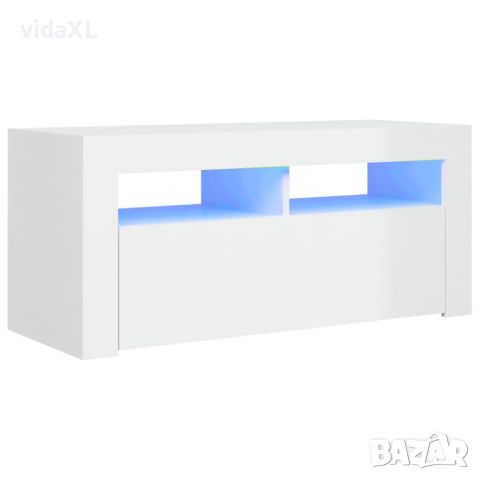 vidaXL ТВ шкаф с LED осветление, бял гланц, 90x35x40 см(SKU:804325, снимка 1