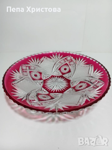 Фруктиера - плато от оловен чехословашки кристал Бохемия, снимка 3 - Аксесоари за кухня - 52595993