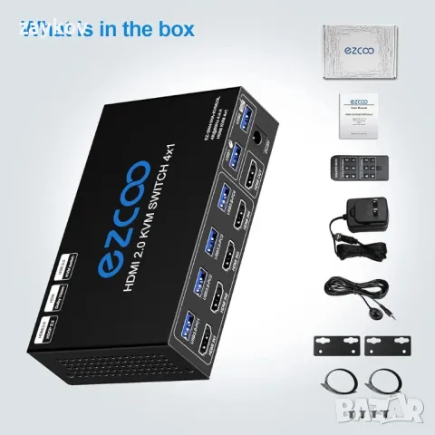 USB 3.0 HDMI KVM превключвател 4 компютър 1 монитор 4K 60Hz SPDIF L/R Extractor - USB превключвател, снимка 2 - Друга електроника - 48645847