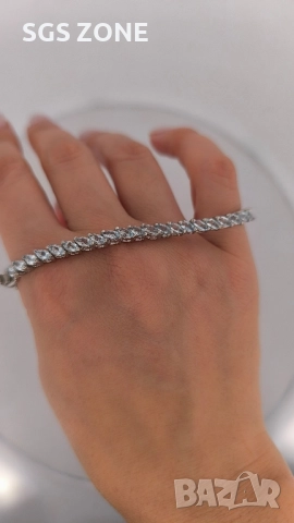 сребърна гривна с естествени топази, шлифовка маркиз, снимка 6 - Гривни - 52520205