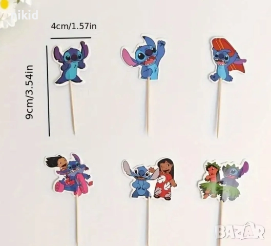 24 бр Лило Нала Стич Stitch парти топери клечки за мъфини декорация и украса, снимка 2 - Други - 51668319