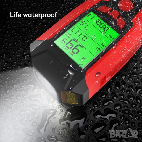 Фар за колело с километраж, фар за велосипед, презареждаем, компютър, сирена, клаксон, батерия, снимка 5 - Аксесоари за велосипеди - 54230411