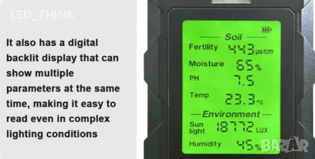 Измервател 6 в 1 за почва влажност киселинност PH температура, снимка 9 - Други - 52638868