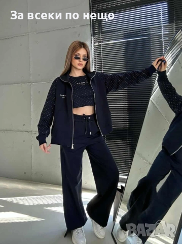 Дамски Черен Спортен Комплект С 3 Части И Кристали🔝Дамски Спортен Екип С Камъни Код I_225, снимка 3 - Спортни екипи - 52384563