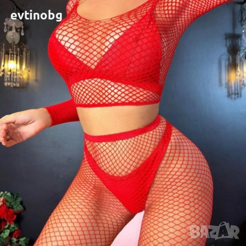 Еротичен комплект 2 части в червено - модерна визия и съблазнителен стил, снимка 5 - Бельо - 54143637