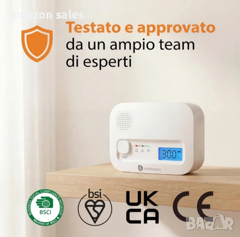 Детектор за въглероден оксид Smartwares с дисплей и бутон за тестване, снимка 4 - Други - 54161352