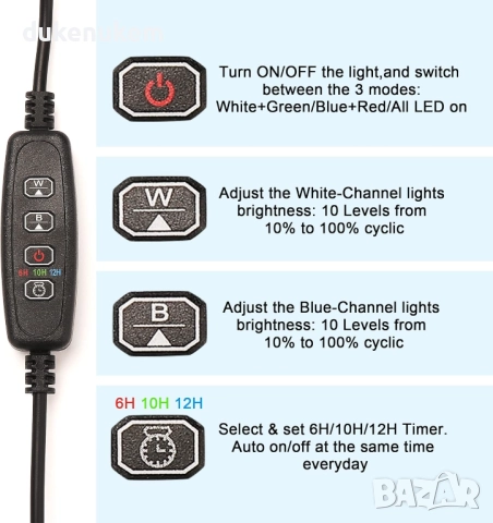LED осветление за аквариум RGB + бяло, таймер, димируемо, 10 нива яркост, IP67, за аквариуми 20–40 с, снимка 3 - Лед осветление - 52638109
