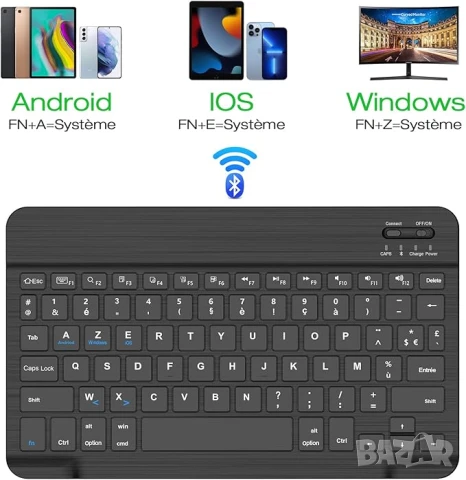 Безжична Bluetooth клавиатура за iPad, iPad Air/Pro, Samsung Tablet, Xiaomi Pad 7/6/5, Mac, снимка 2 - Клавиатури и мишки - 51055976