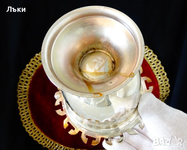 Посребрена медна захарница,поставка за лъжички JOHN'S. , снимка 4 - Антикварни и старинни предмети - 53404526