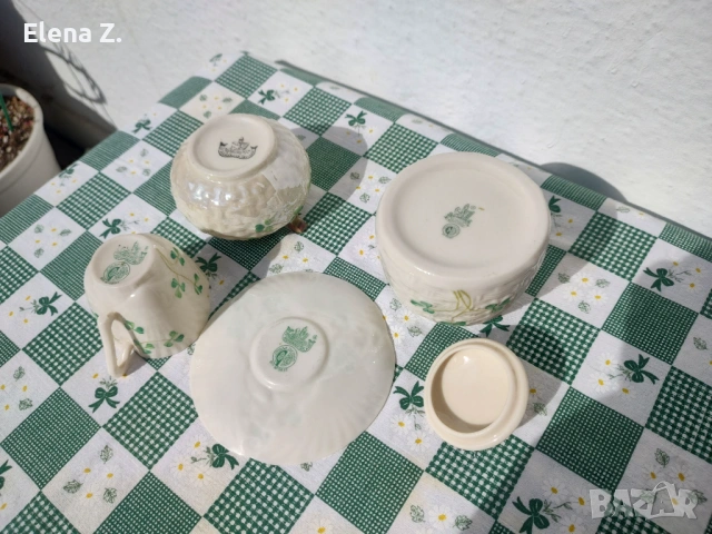 Belleek Ирландия фин ръчно рисуван порцелан Комплект 1 , снимка 6 - Сервизи - 53656411