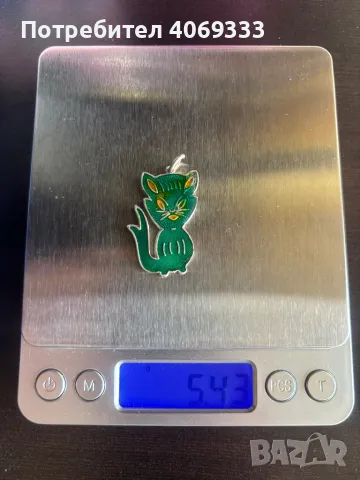 Сребърна висулка котка 950 5.43гр, снимка 2 - Колиета, медальони, синджири - 49909920